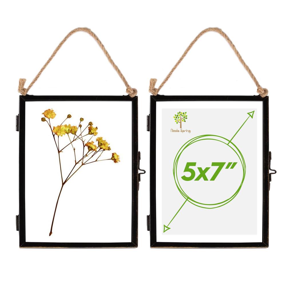 Nicola Spring 2x Hanging Metal Photo Frames - 5" x 7" - Picture Frame Wall Mounted Frame with Rope in Black