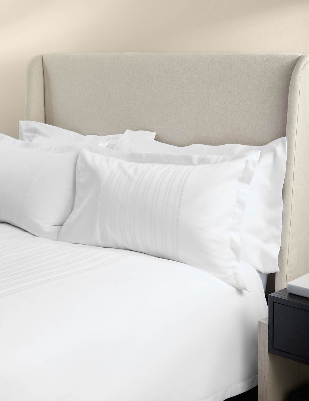 M&S X Kelly Hoppen Pure Cotton Jacquard Striped Bedding Set White