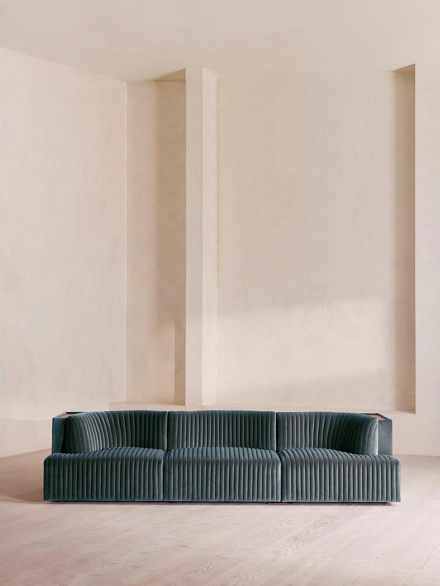Hamish Modular Sofa, Four Seater, Velvet, Grey Blue