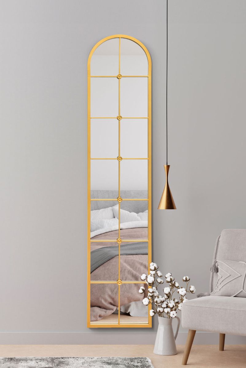 MirrorOutlet Gold Framed Arched Leaner Wall Mirror 75" X 16" (190CM X 40CM)