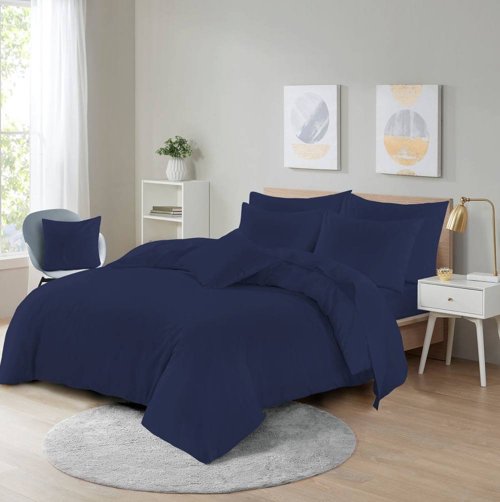 Homes-Linen Ultra Soft Microfibre Duvet Cover Set Breathable Wrinkle-Free Bedding in Navy