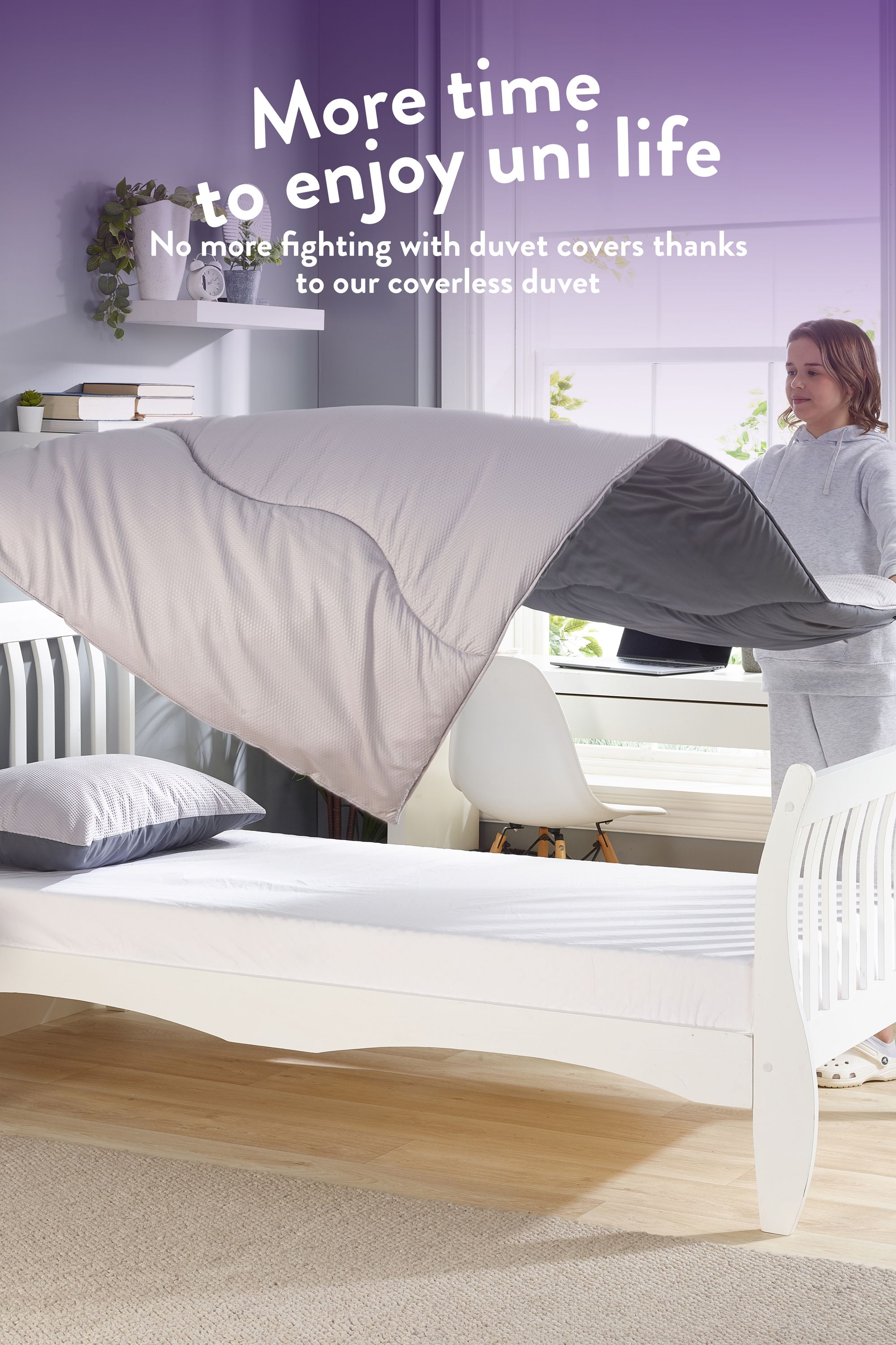 Slumberdown Back to Uni Embossed Waffle 10.5 Duvet, 2 Medium Pillows in Grey 4