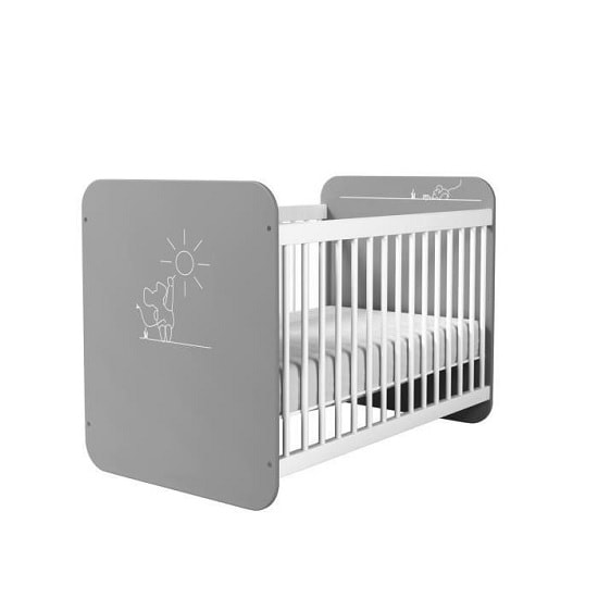 Kelby Wooden Cot Bed In Pearl White And Grey With Bars