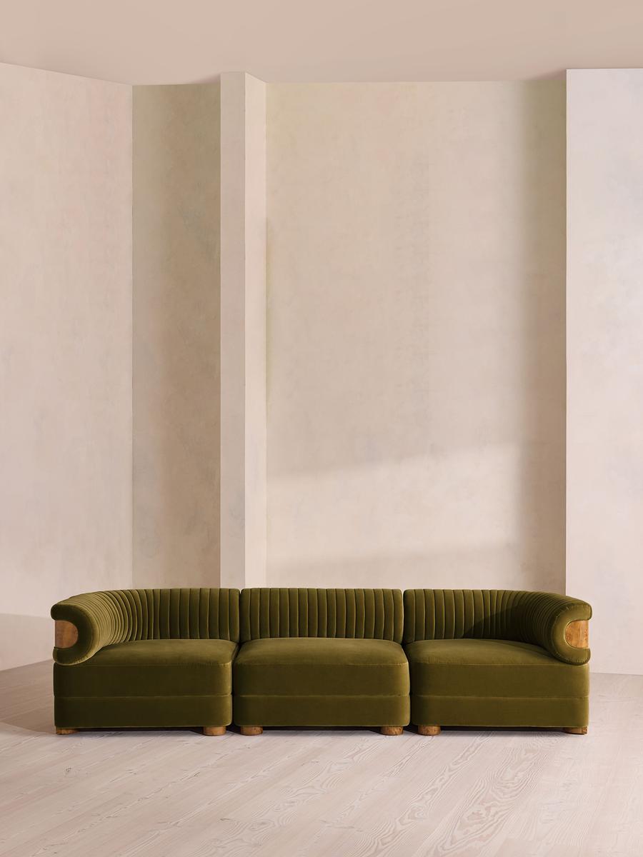 Caleb Modular Four Seater Sofa, Velvet, Olive, Dark Burl