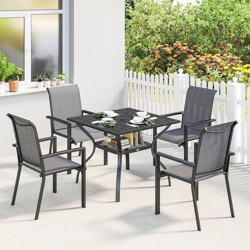 OUTSUNNY 5 Pieces Outdoor Dining Set for 4, Patio Furniture Set in Dark Grey