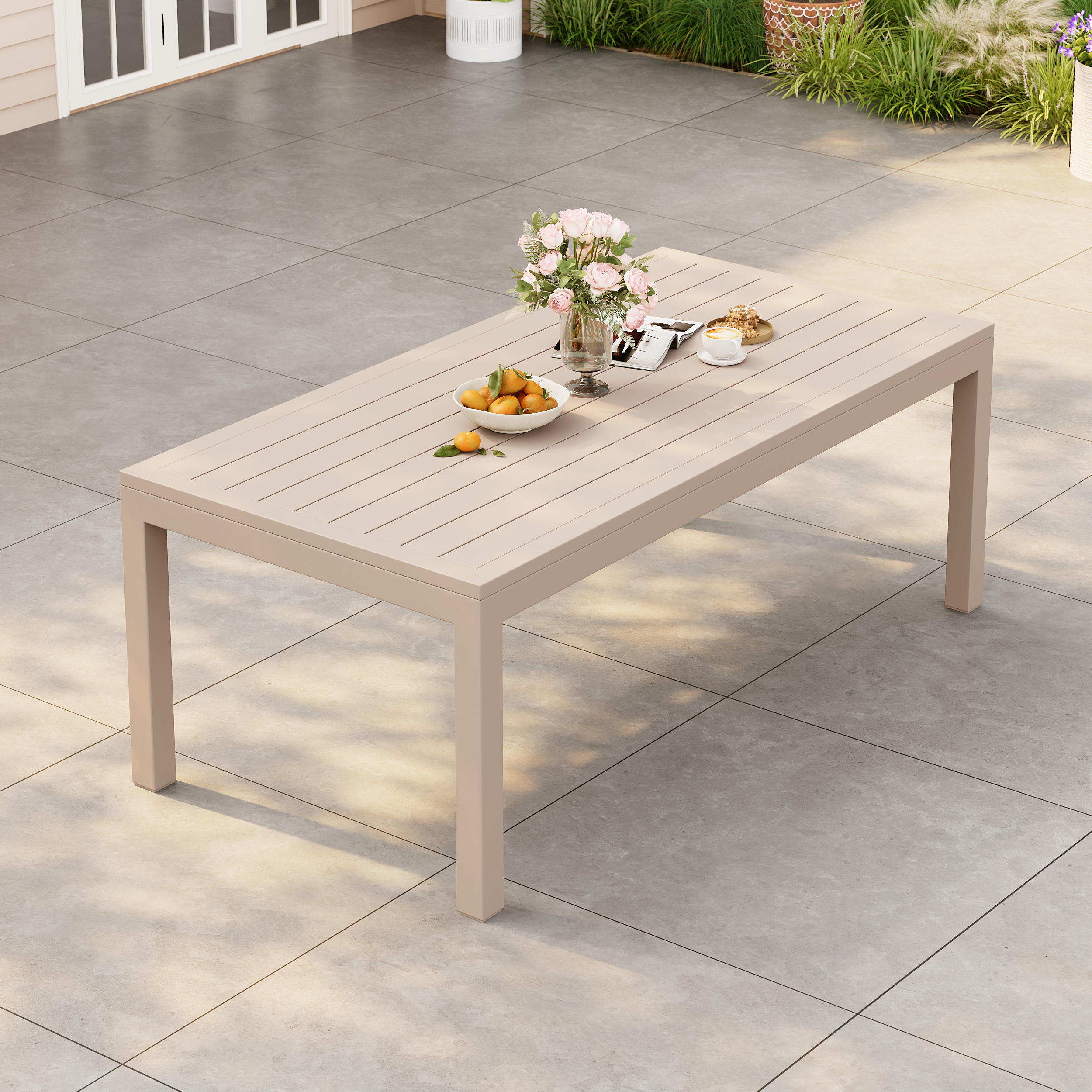 Wevara 200 cm Sand-Finished Aluminum Slatted Outdoor Dining Table in Sand