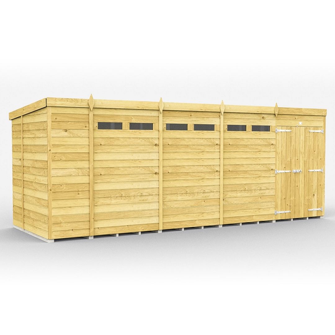 Buttercup Farm 18 x 7 Feet Pent Security Shed - Double Door - L214 x W533 x H201 cm in Brown