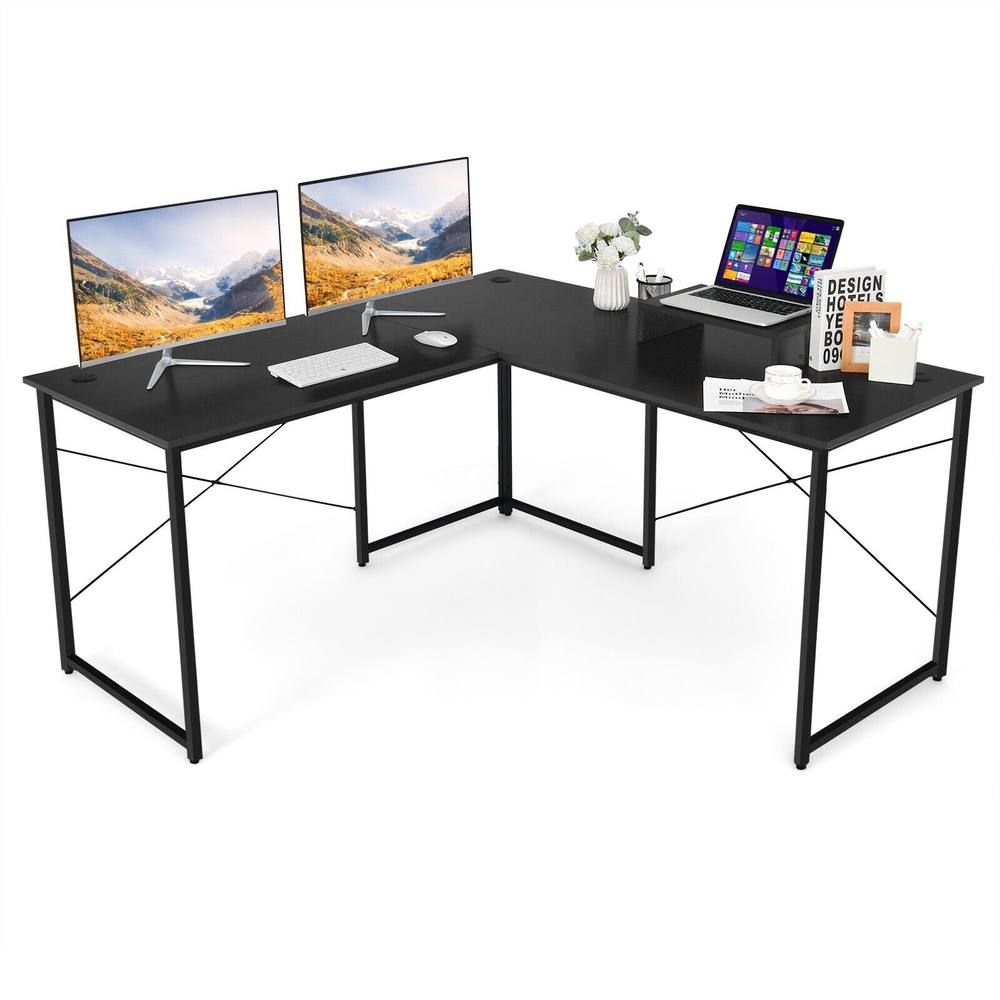 Costway L-Shaped Corner Computer Desk Reversible Study Writing Desk Workstation Home Office Laptop Black