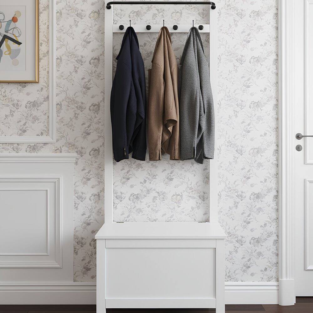 Nöa and Nani Karlstad Hallway Bench Shoe Storage and Coat Hook in White