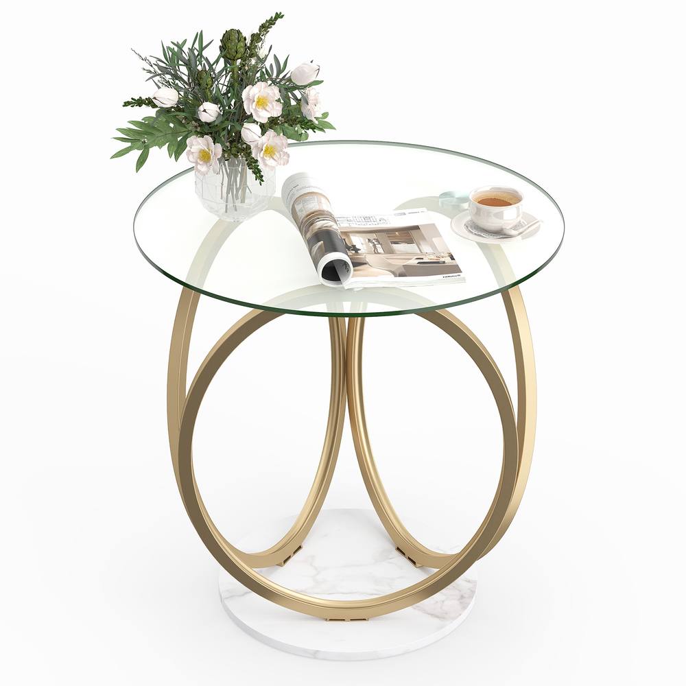 Costway Round Glass Coffee Table Center Cocktail Table Accent Circle Tea Table in Gold