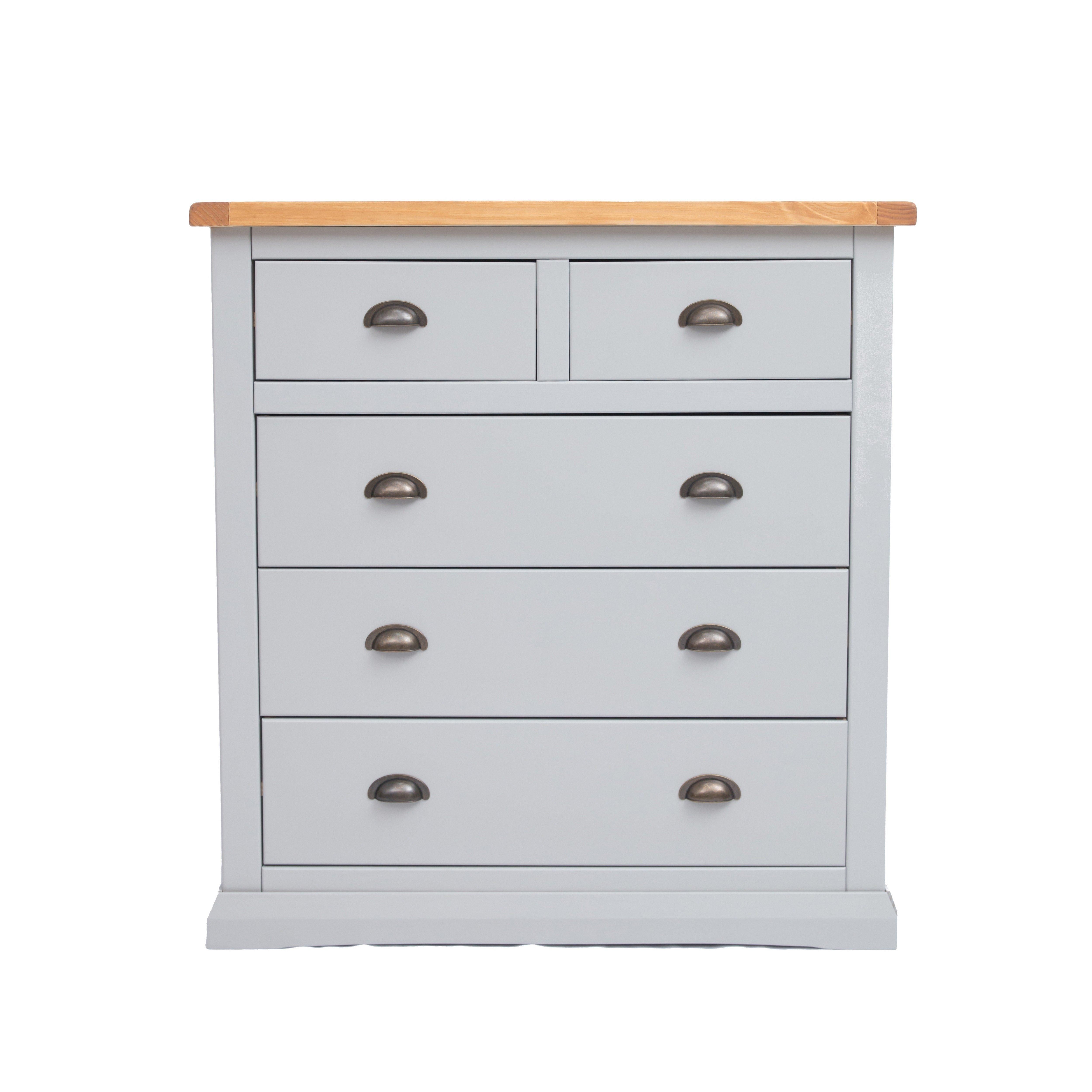 Cabinet Bits Loreo 5 Drawer Chest of Drawers Brass Cup Handle in Light Grey