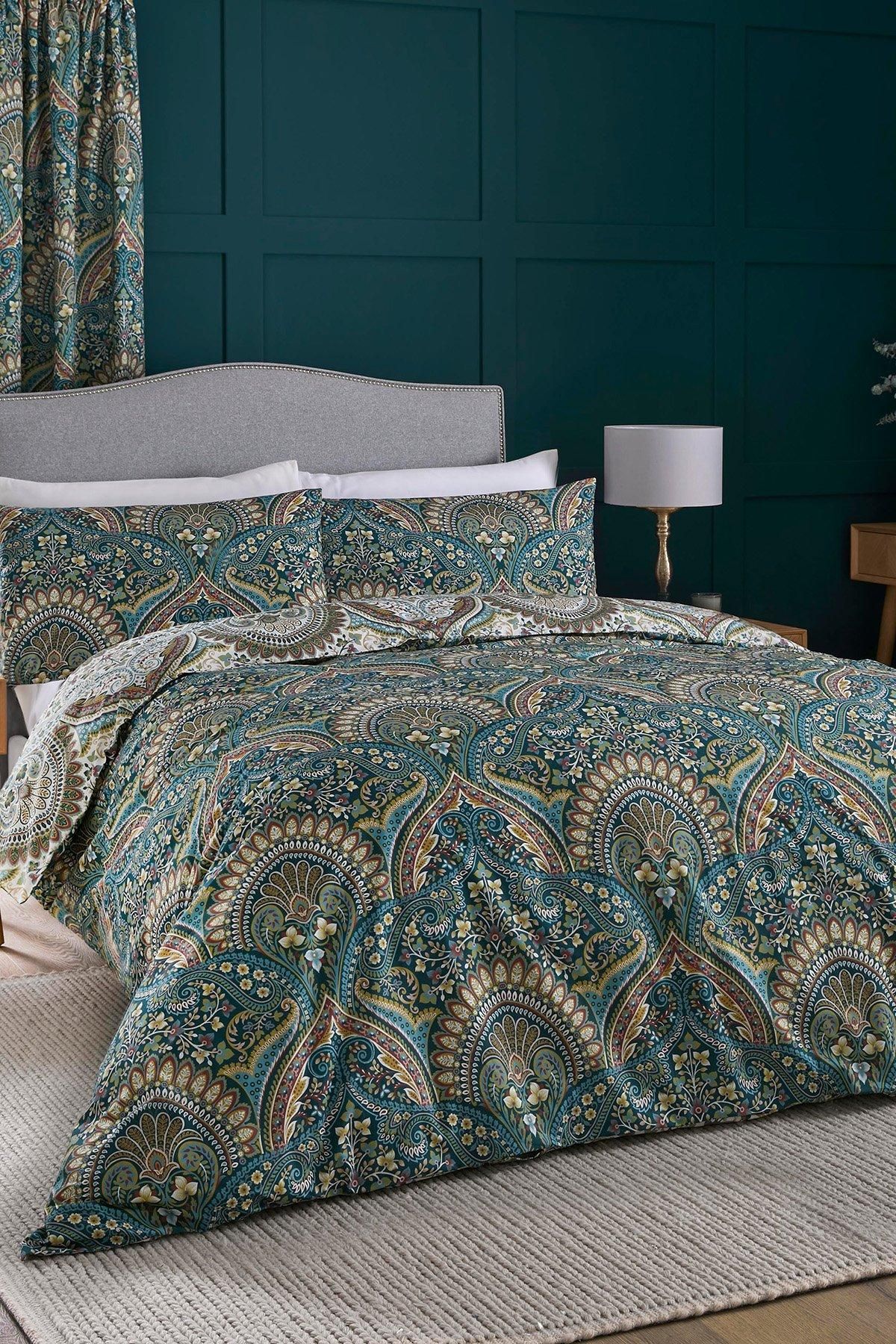 Dreams & Drapes 'Palais' Rich Jacobean Damask Print Duvet Cover Set in Teal