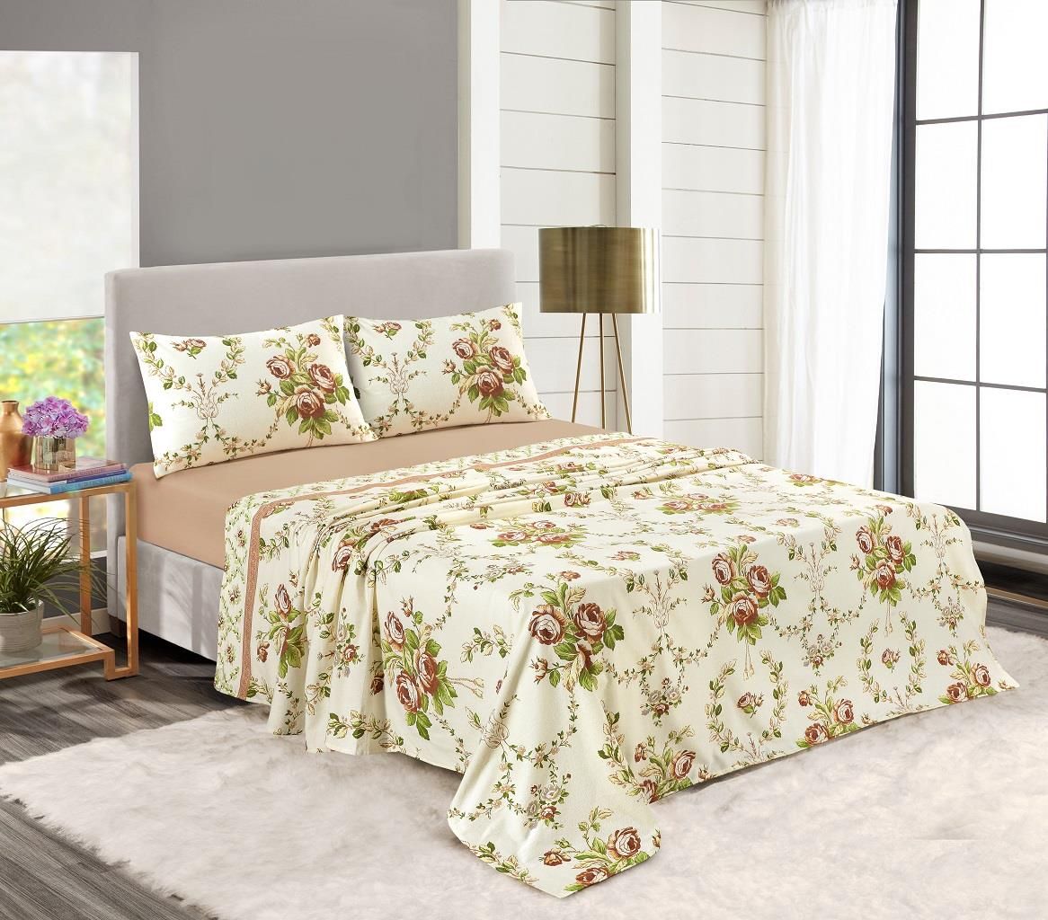 HomeSpace Direct Olivia Brushed Cotton Sheets & Pillowcases Set in Brown