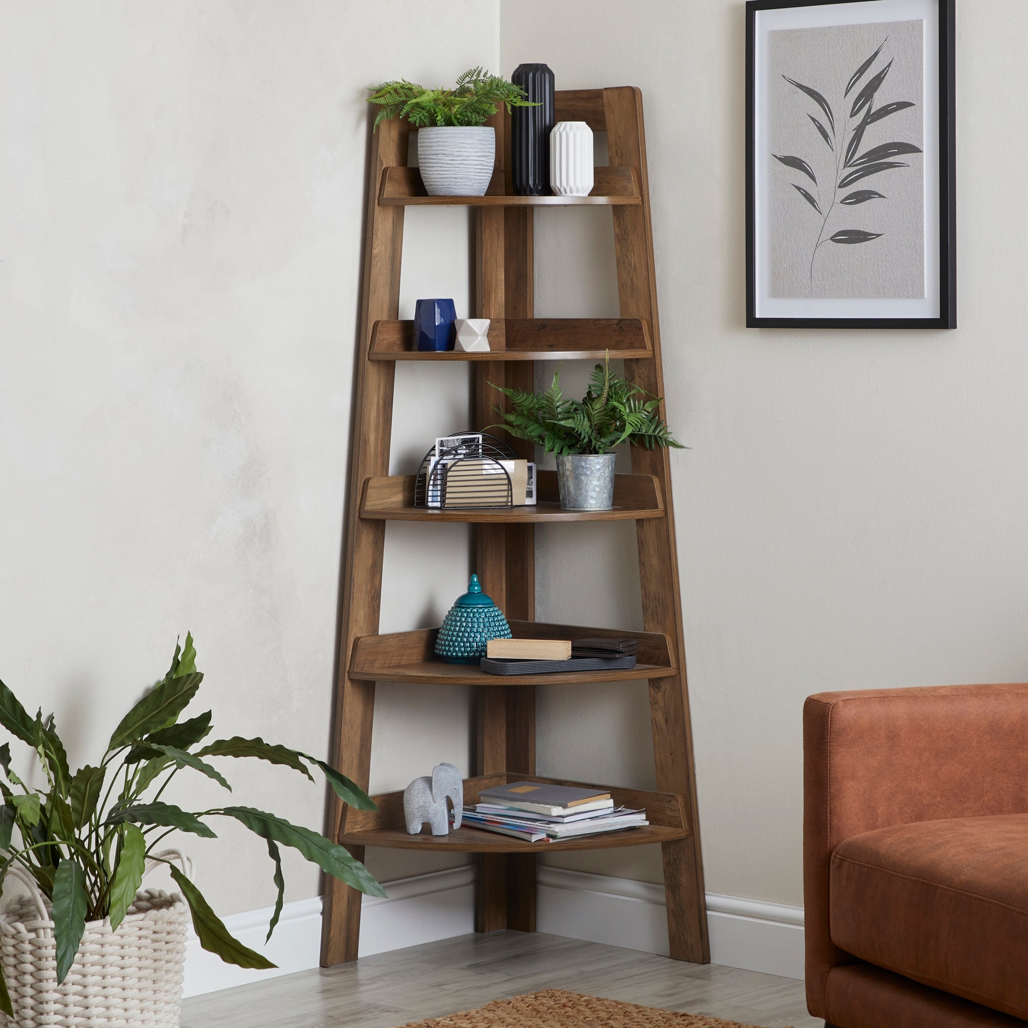 Fulton Corner Ladder Shelf Brown