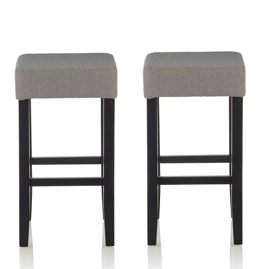 Newark Bar Stools In Light Grey Fabric And Black Legs In A Pair
