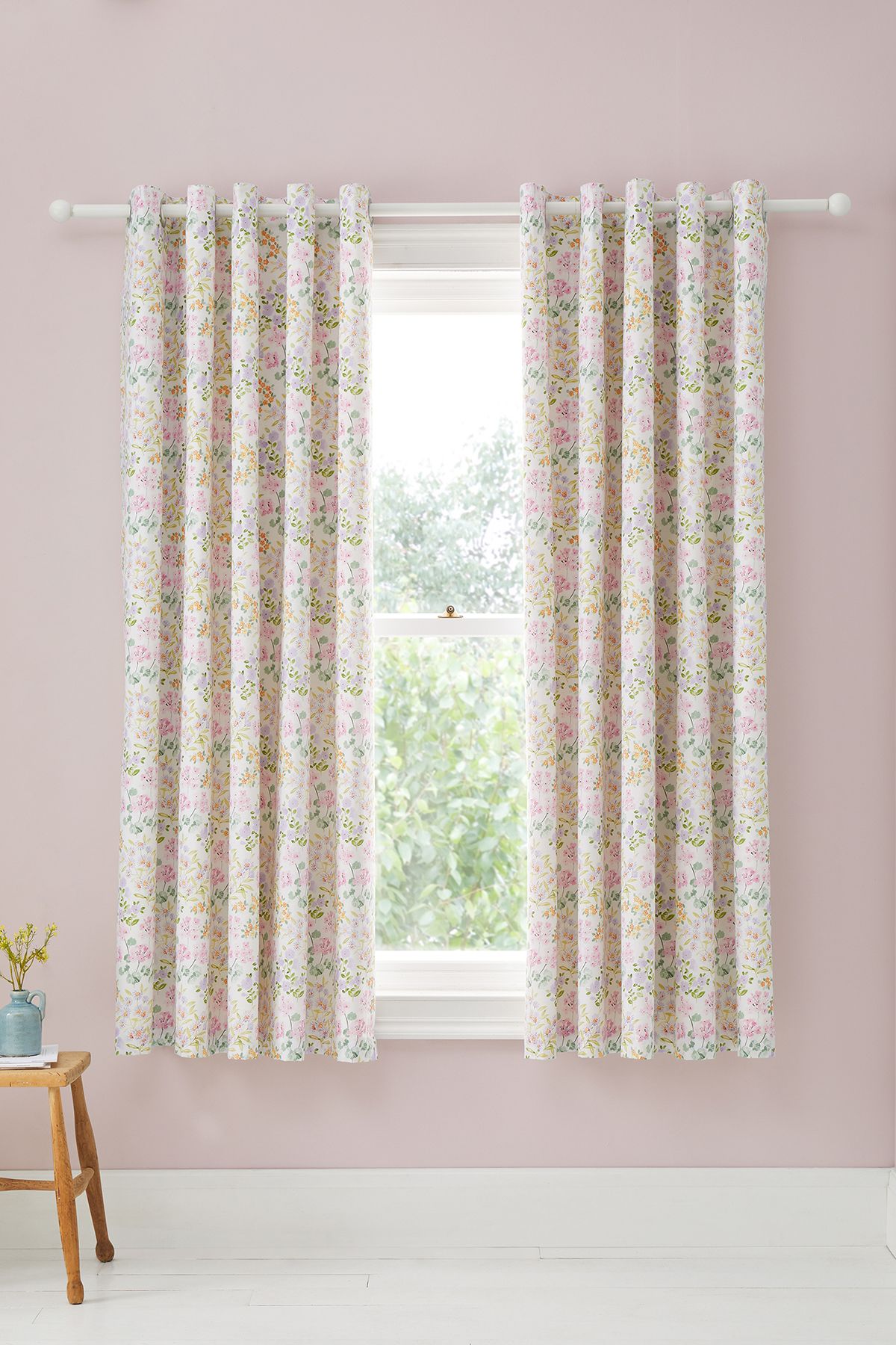 Dreams & Drapes 'Edith' Ditsy Floral Print Light Filtering Eyelet Curtains in Lilac