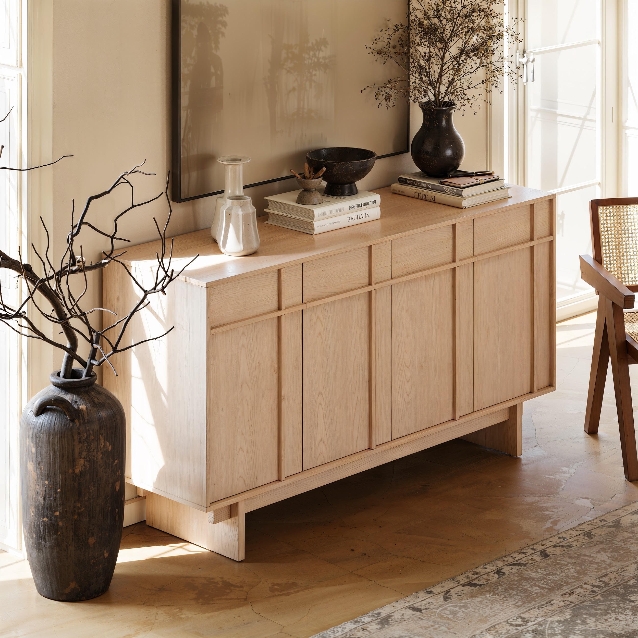 152 cm Mid-Century Modern Wooden Sideboard Buffet with Storage