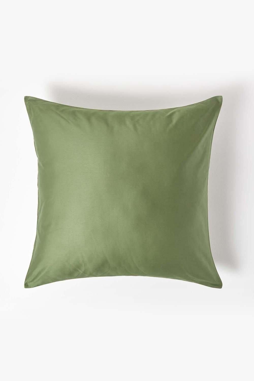 Homescapes Sateen Cotton Continental Pillowcase 400 TC, 80 x 80 cm in Green