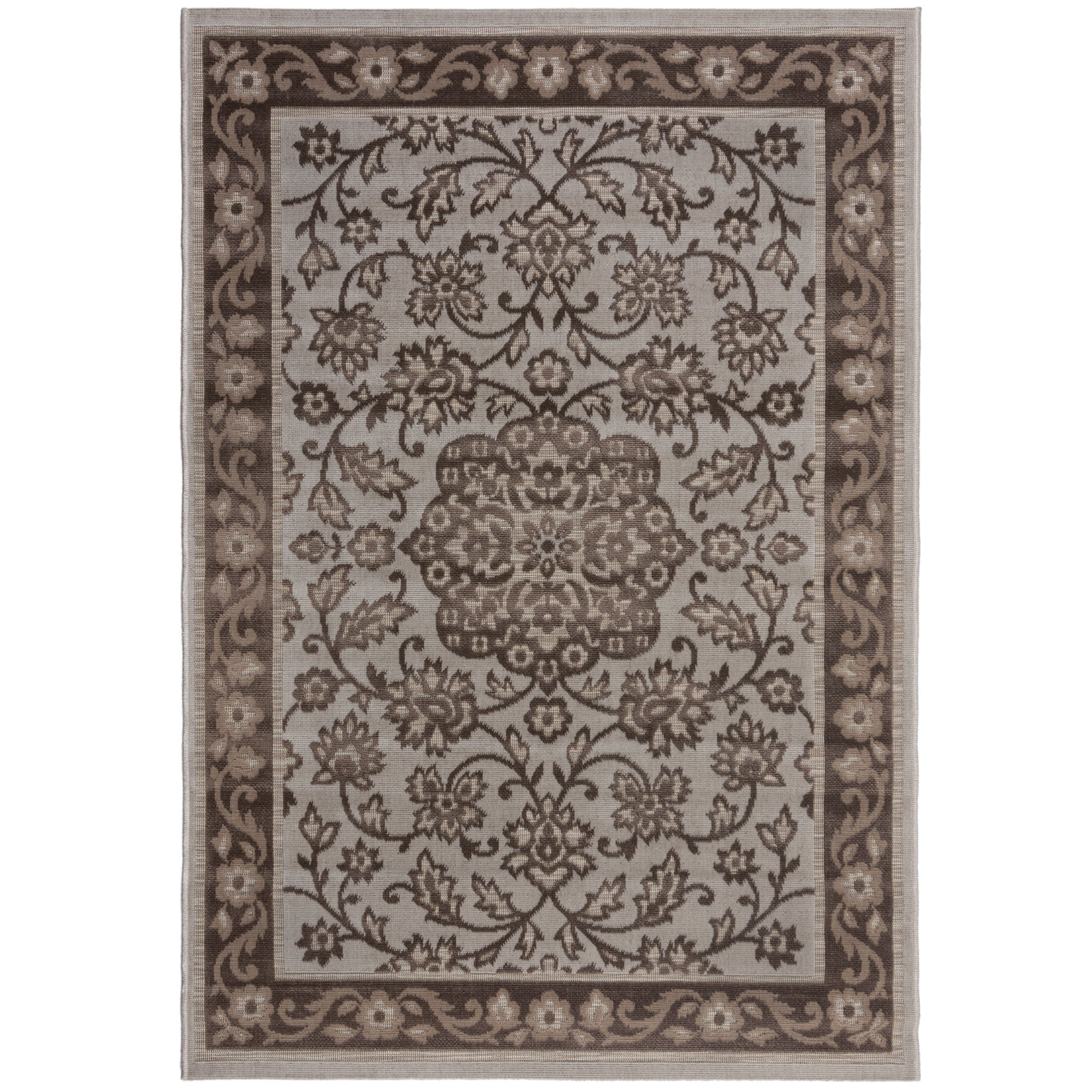Traditional Indoor Outdoor Rug Brown and White