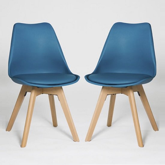 Regis Dining Chair In Blue With Wooden Legs In A Pair