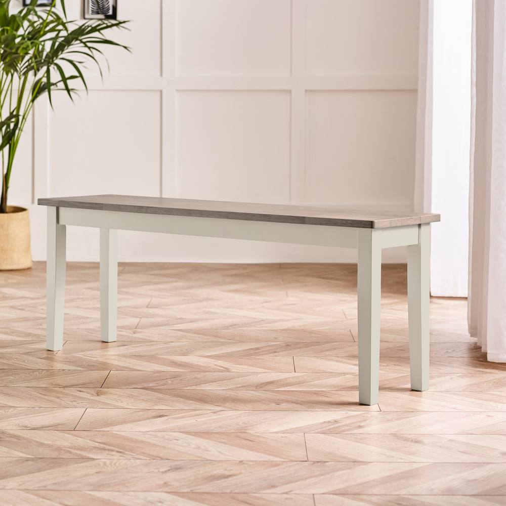 FurnitureboxUK Tenby Whitewashed &Grey Solid Wood Large Dining Bench in White