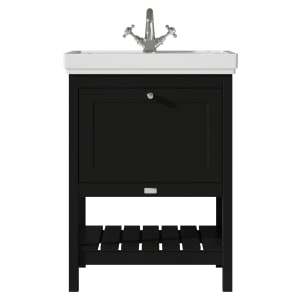 Bayswater Hartleigh Matt Black Traditional Freestanding Vanity Unit & 1 Tap Hole Traditional Recessed Basin - 600mm