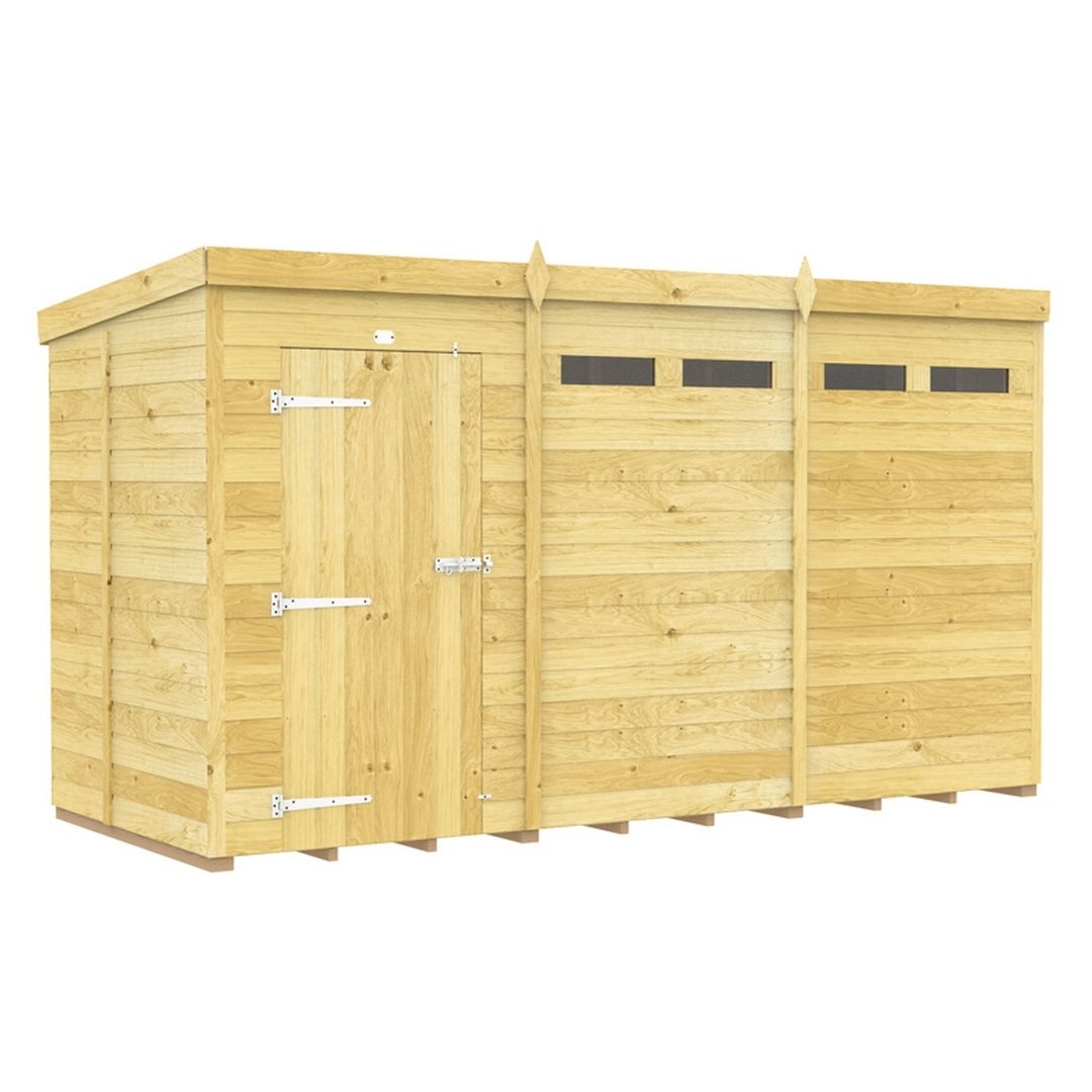 Buttercup Farm 12 x 5 Feet Pent Security Shed - Single Door - L147 x W358 x H201 cm in Brown