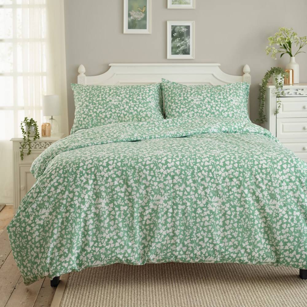 Deyongs Dainty Floral Cotton Duvet Set with Printed Floral Design in Green