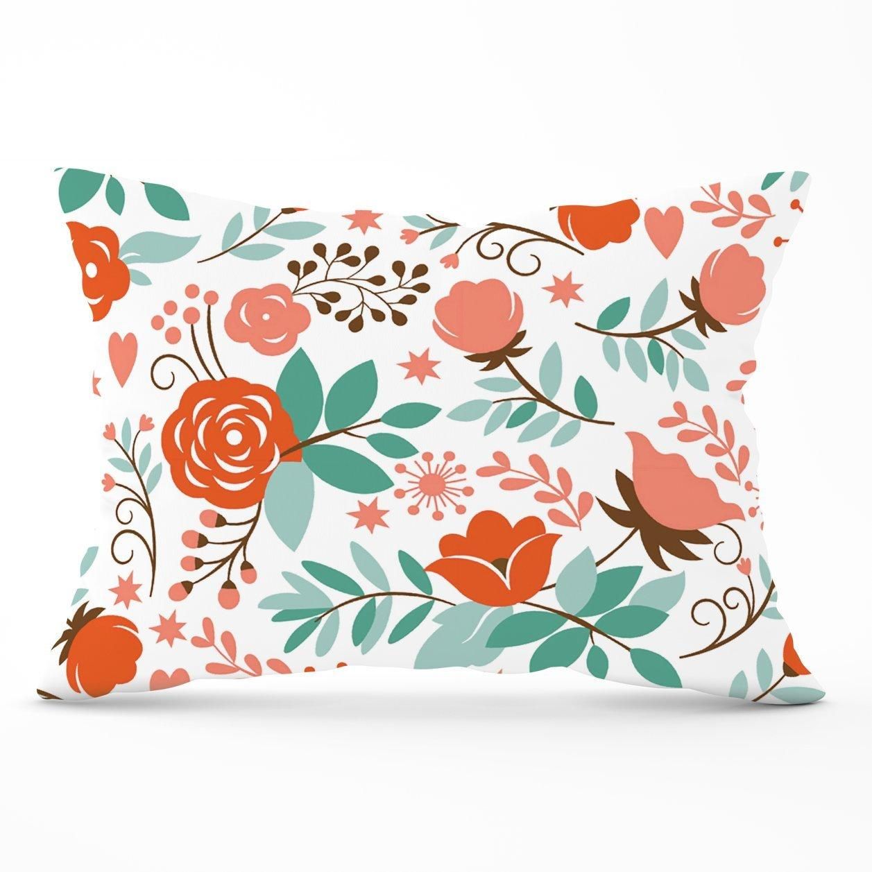 Warren Reed - Designer Orange Floral Pattern Cushions in Green