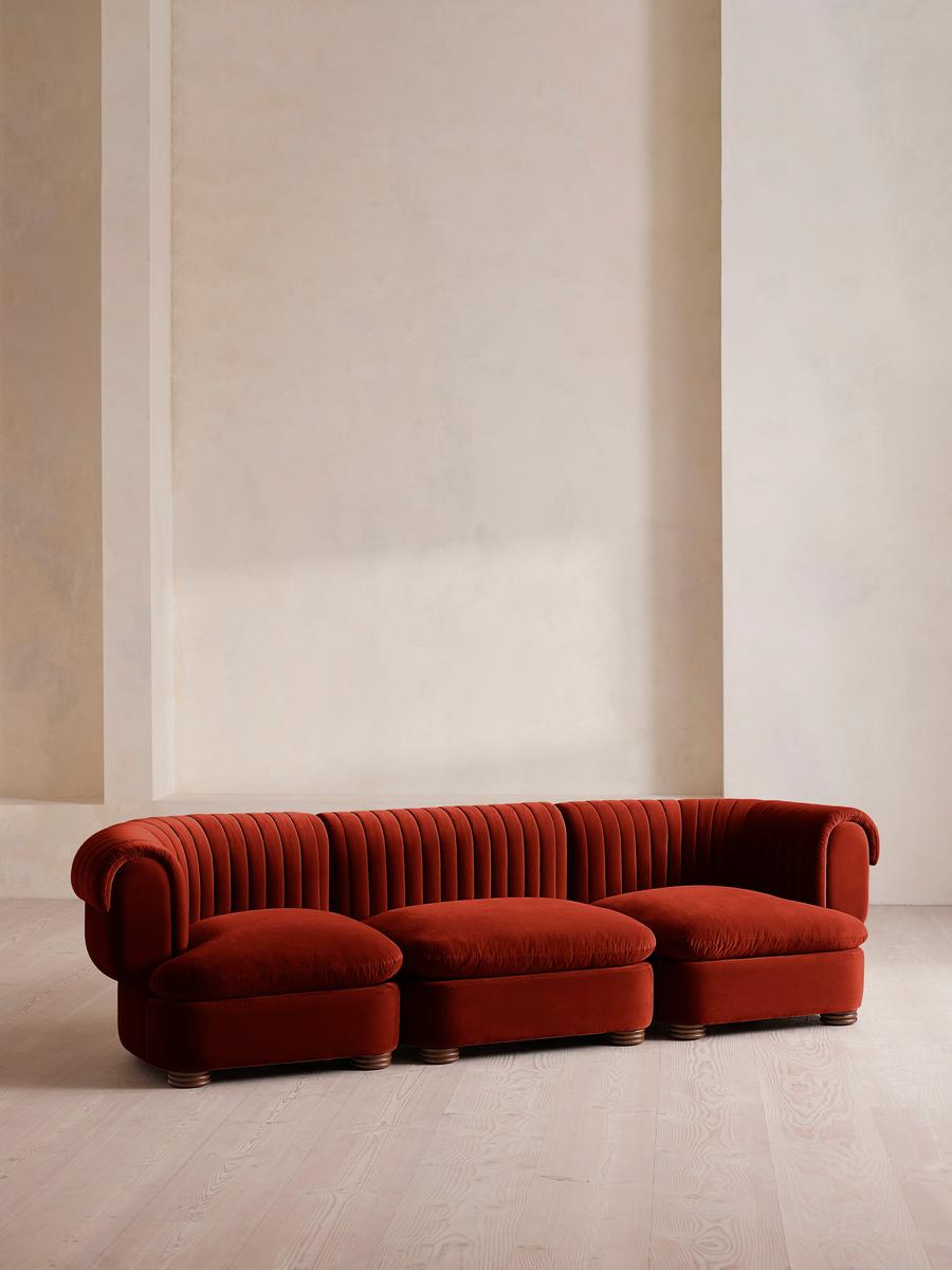 Rava Modular Sofa, Four Seater, Velvet, Rust