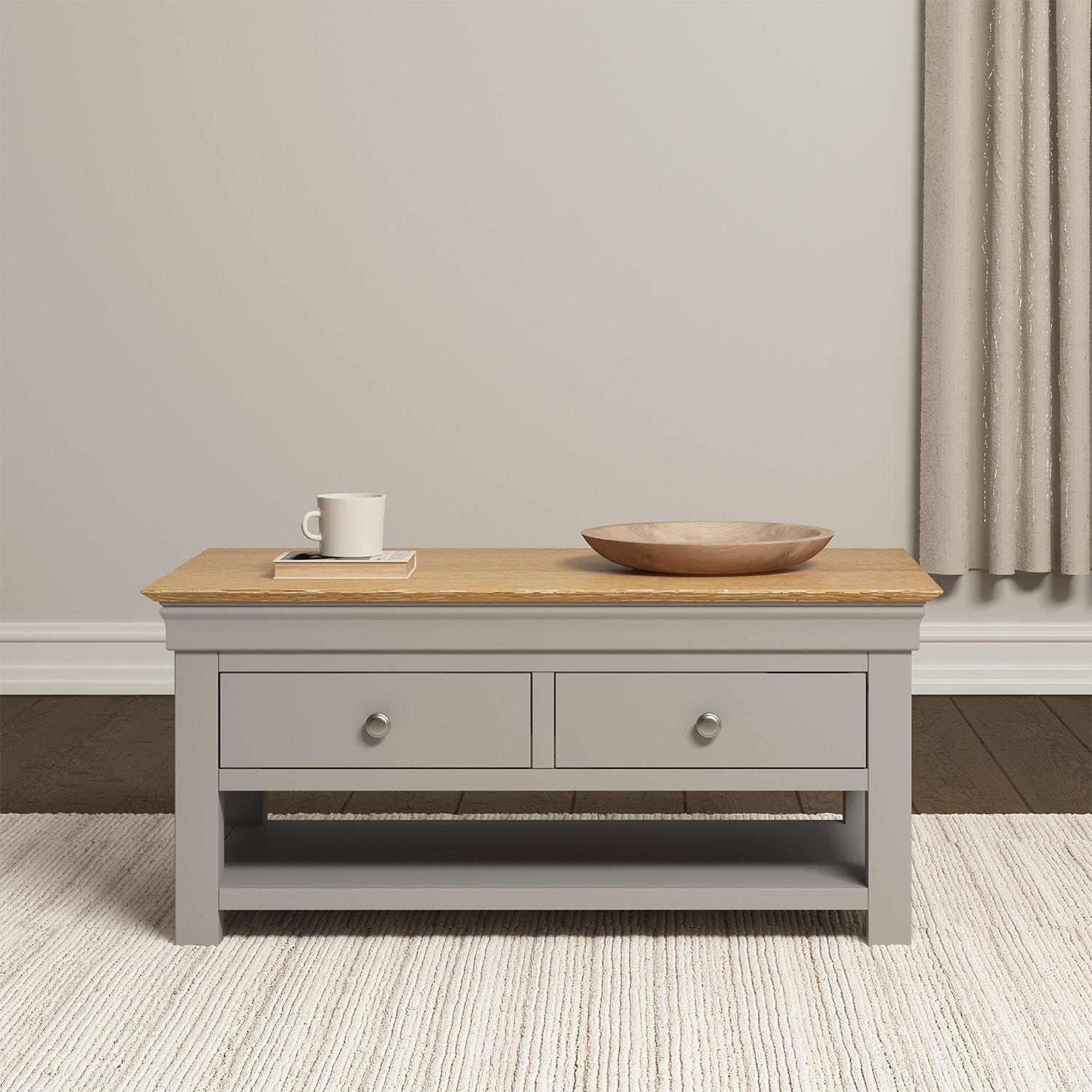 Seconique Bordeaux 2 Drawer Coffee Table (Fully Assembled) in Light Grey
