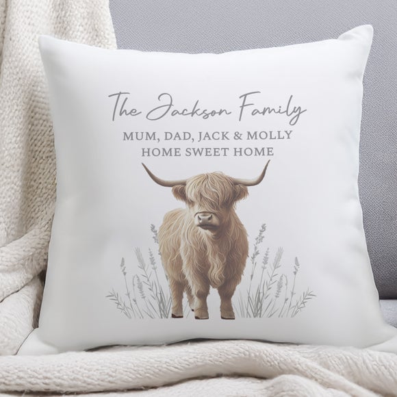 Personalised Highland Cow Square Cushion