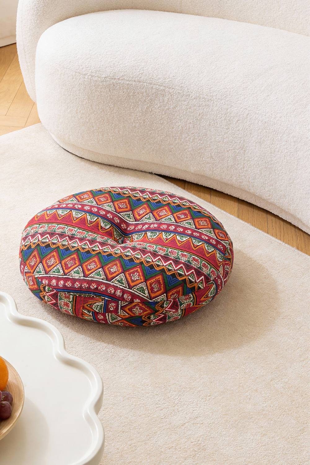 Living and Home Bohemian Style Detachable Round Floor Cushion in Red