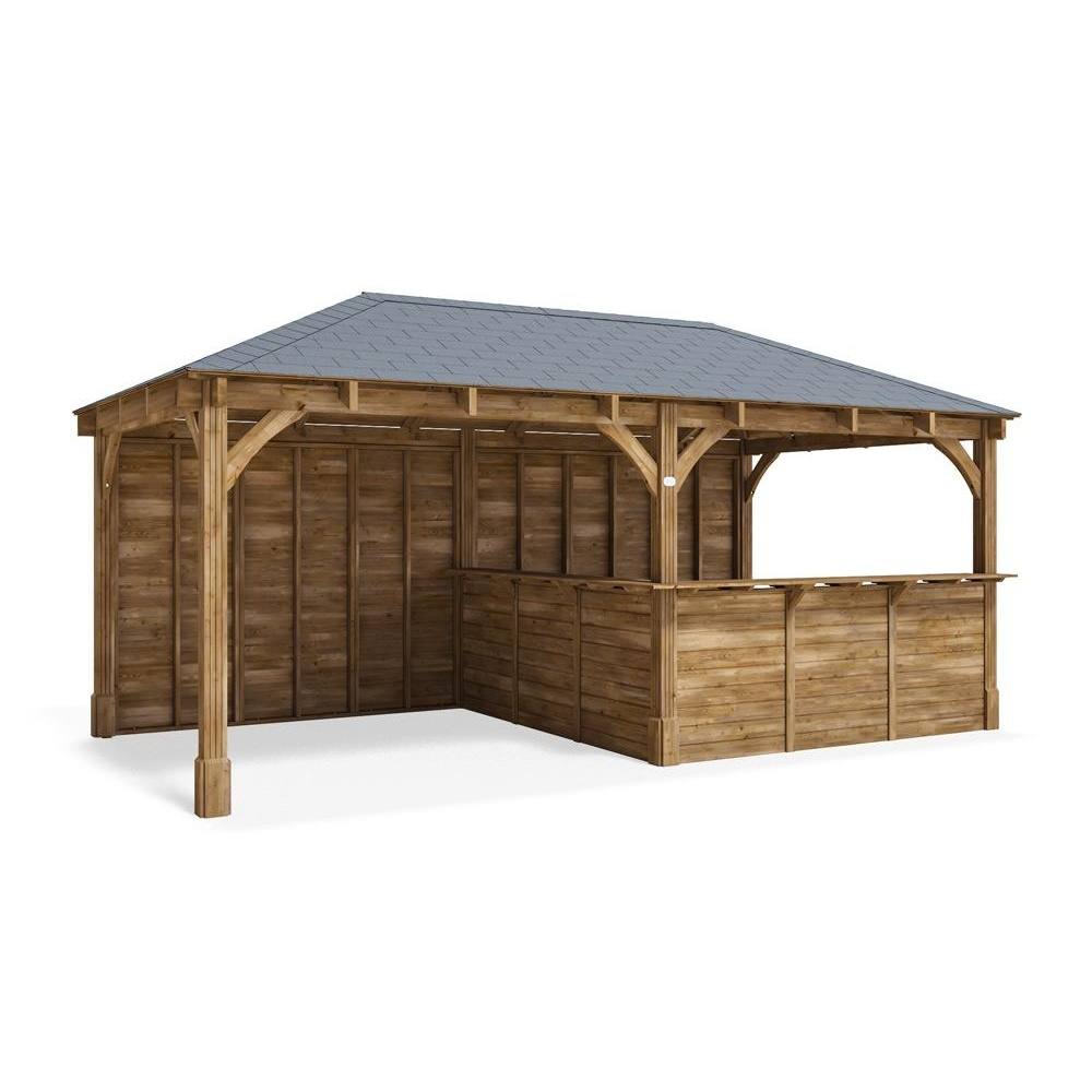 Dunster House Garden Bar 6m x 3m Wooden Outdoor Pub Shed Leviathan Back Wall in Brown