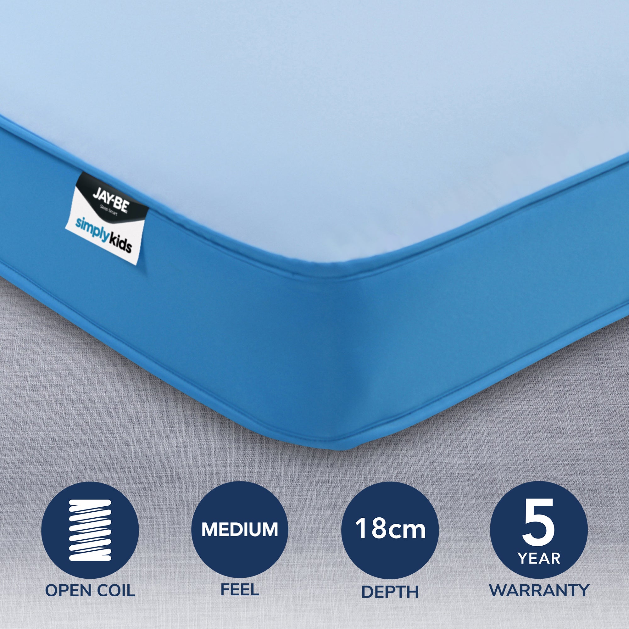 JayBe Simply Kids Medium Waterproof Foam Free Open Coil Mattress Blue