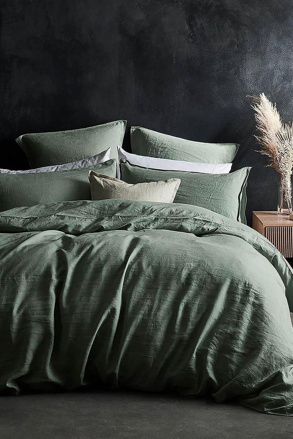 Lazy Linen 'Pure Washed Linen' Duvet Cover in Green