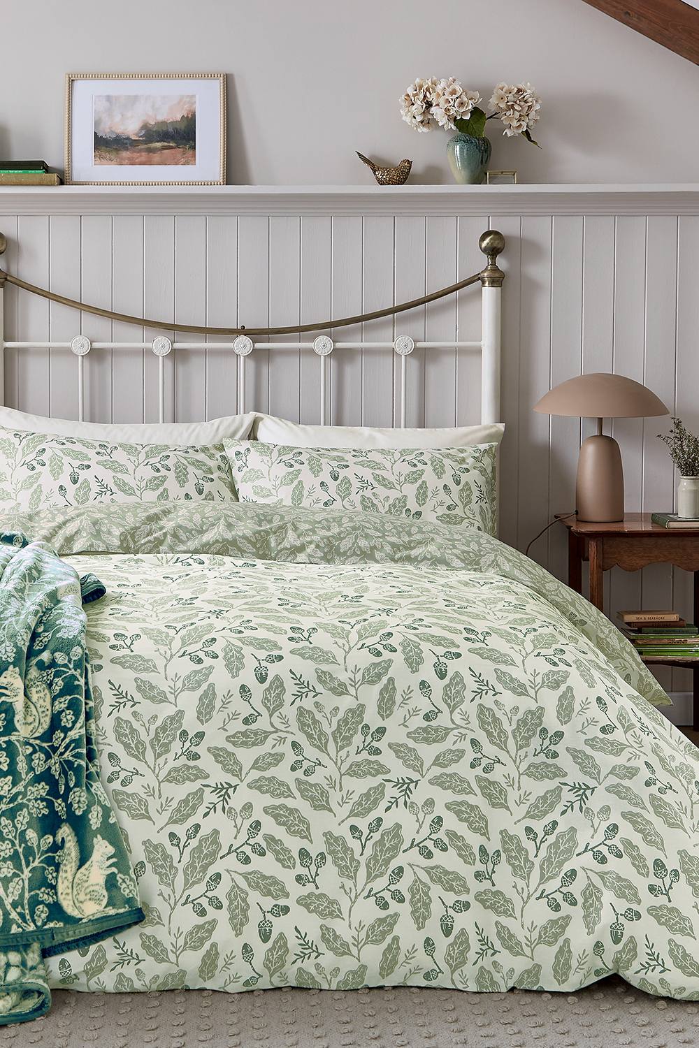 Helena Springfield 'Acorns' Cotton Duvet Cover Set in Light Green