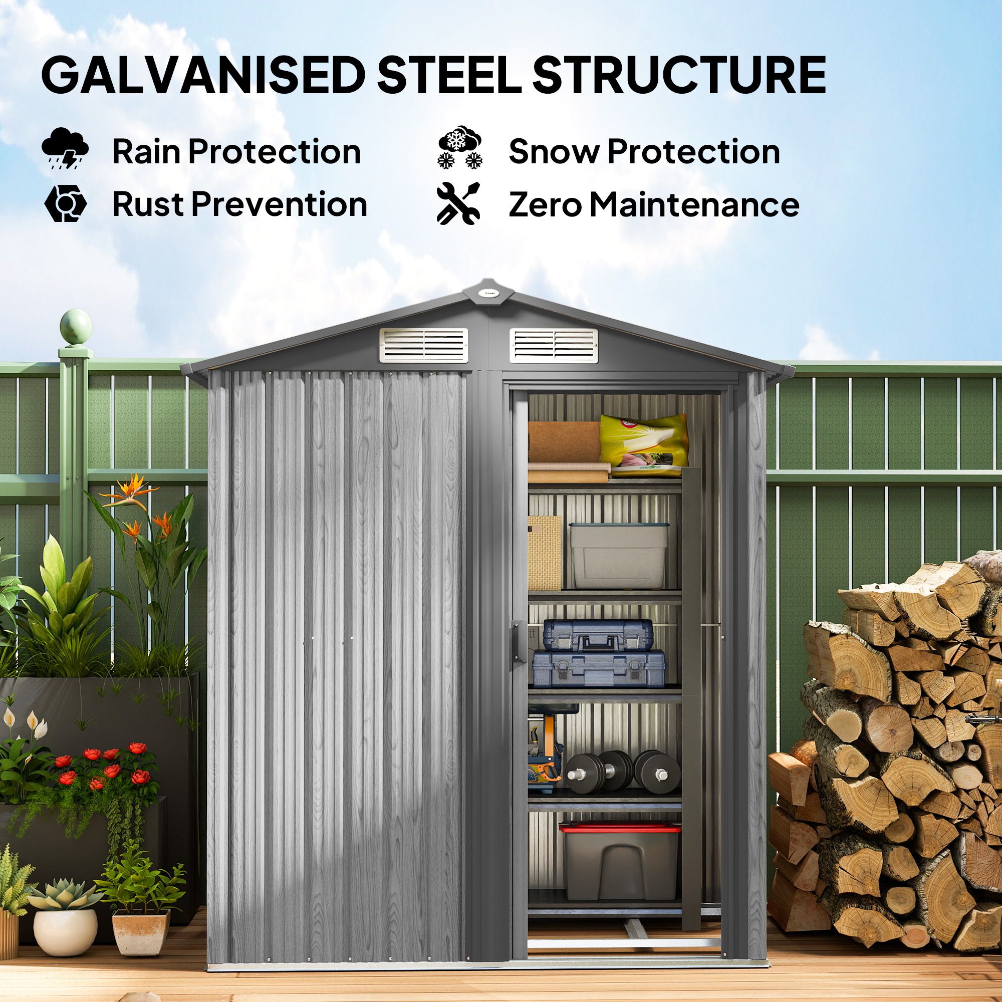 OUTSUNNY 5ft x 4.3ft Outdoor Metal Storage Shed with Sliding Door Sloped Roof in Grey 4