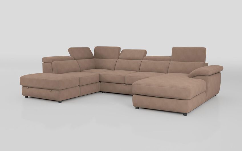 Brown Fabric Norbello Corner Sofa Bed with Left Hand Facing Chaise and Right Hand Facing Storage Lounger and Otto