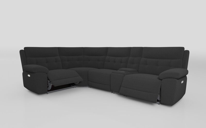 Black Fabric Belford 1 Corner 3 Power Recliner Sofa with Media Console