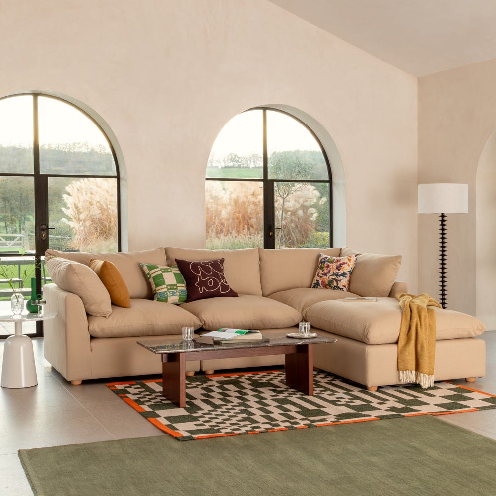 Heal's Astrid Ottoman Smart Velvet Forest Walnut Stained Beech Feet 4