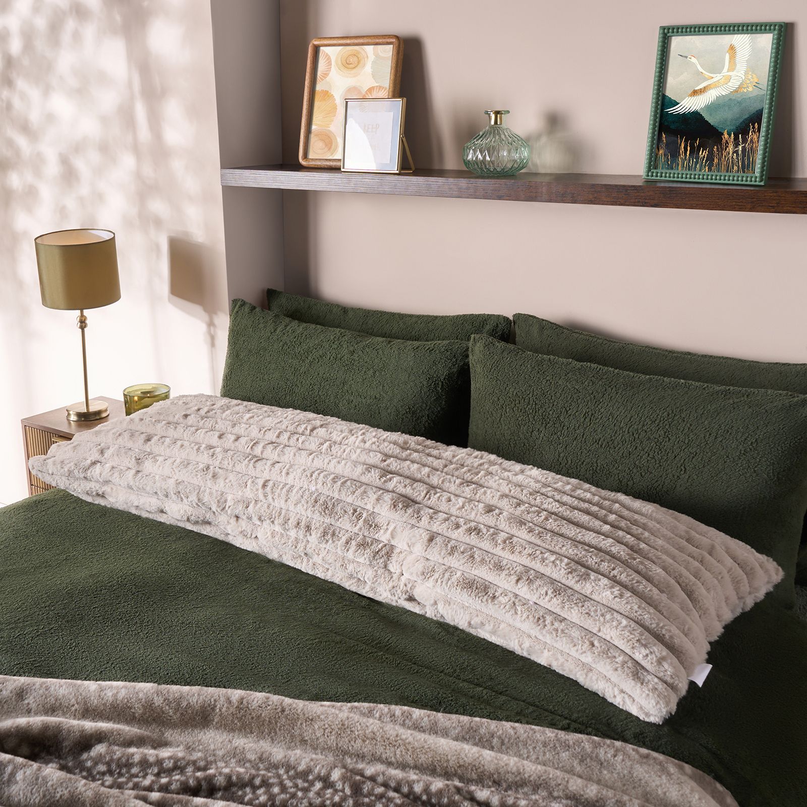 OHS Ribbed Faux Fur Bolster Pillow Soft Maternity Support Cushion in Natural