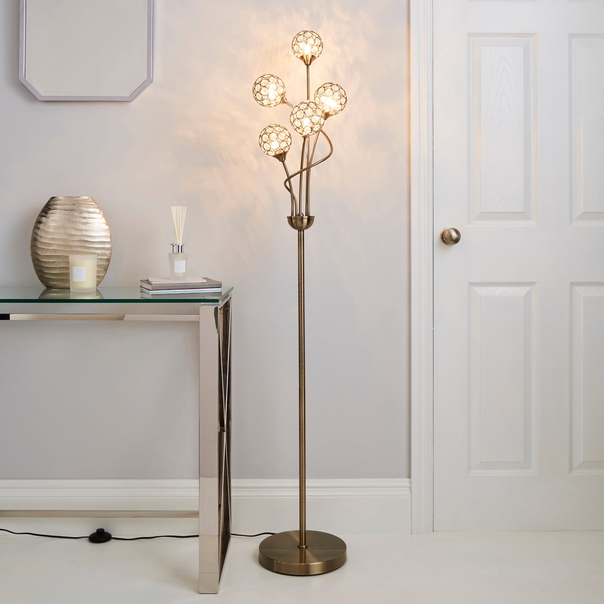 Sphere 5 Light Glass Floor Lamp Gold