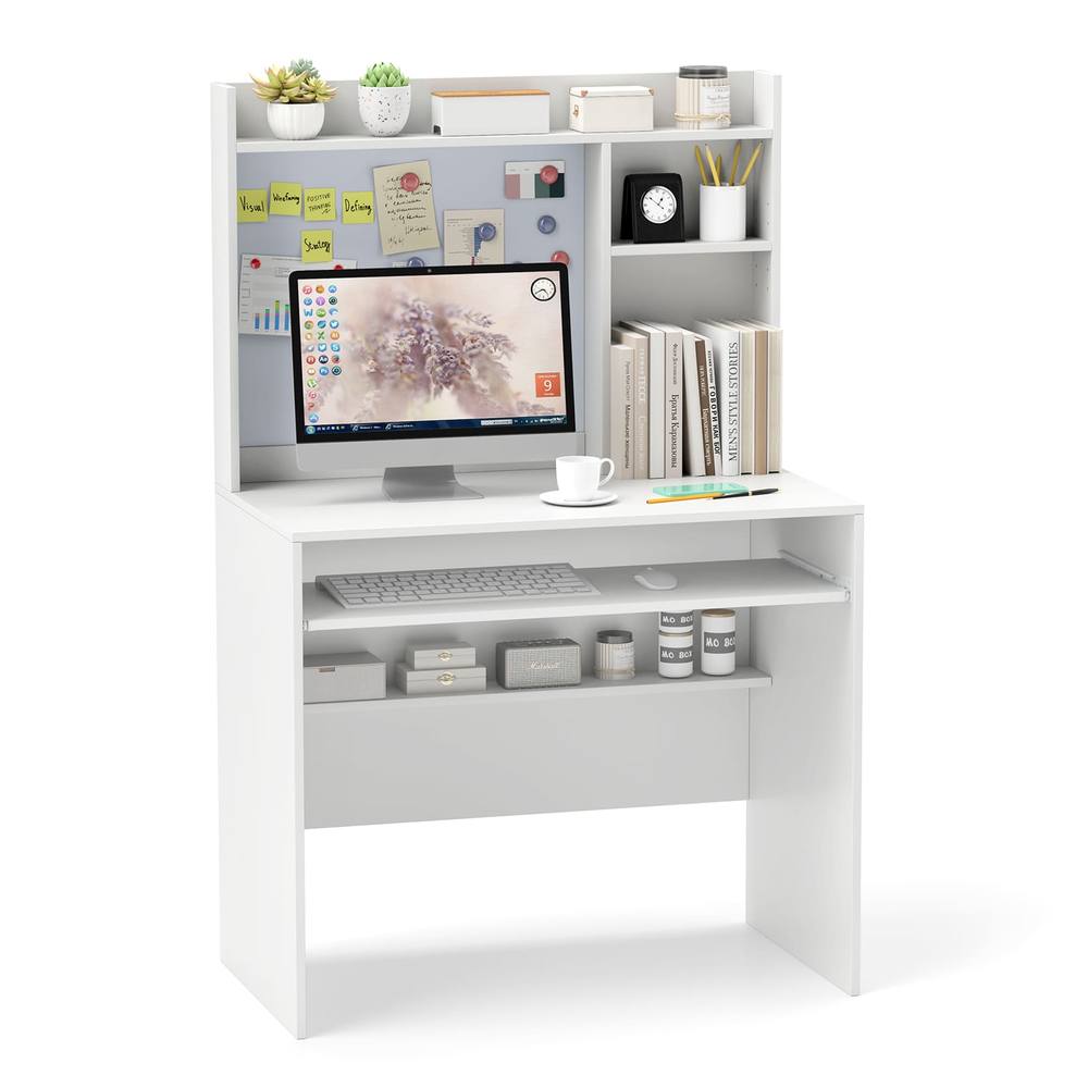 Costway Computer Desk Home Office Writing Table w/ Magnetic Bulletin Board in White