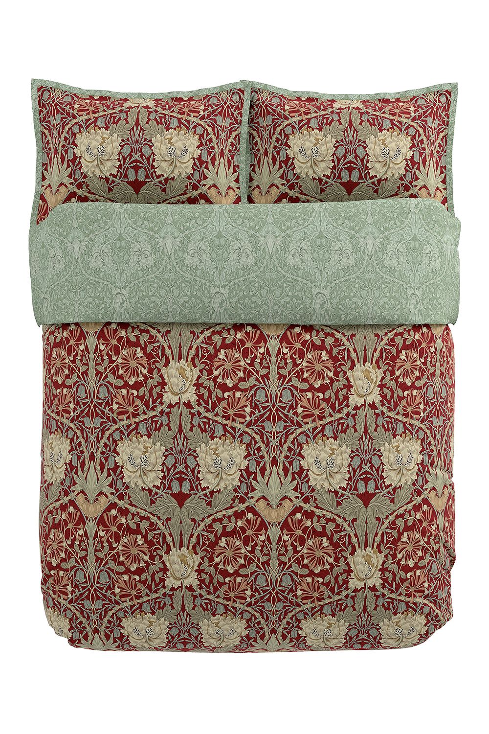 Morris & Co 'Honeysuckle & Tulip' Cotton Duvet Cover Set in Dark Red 3