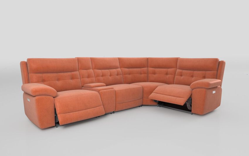 Orange Fabric Belford 3 Corner 1 Power Sofa with Console & Headtilt