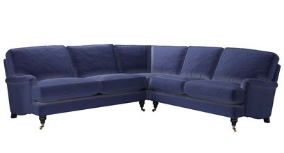 Bluebell Asym. Crn: LHF 2.5 Seat w RHF 2 Seat in Prussian Blue Cotton Matt Velvet - sofa.com