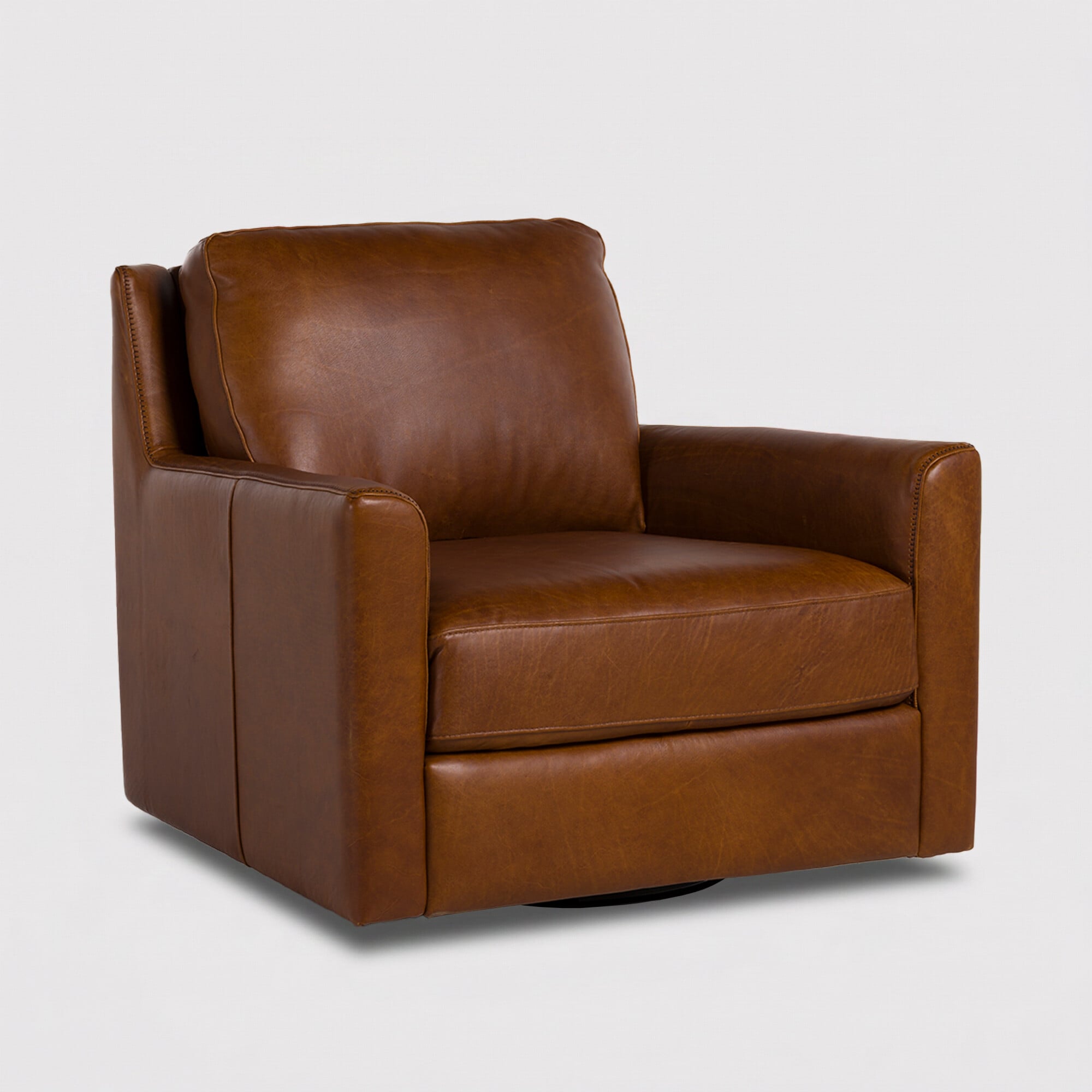 Albard Swivel Armchair, Brown Leather | Barker & Stonehouse