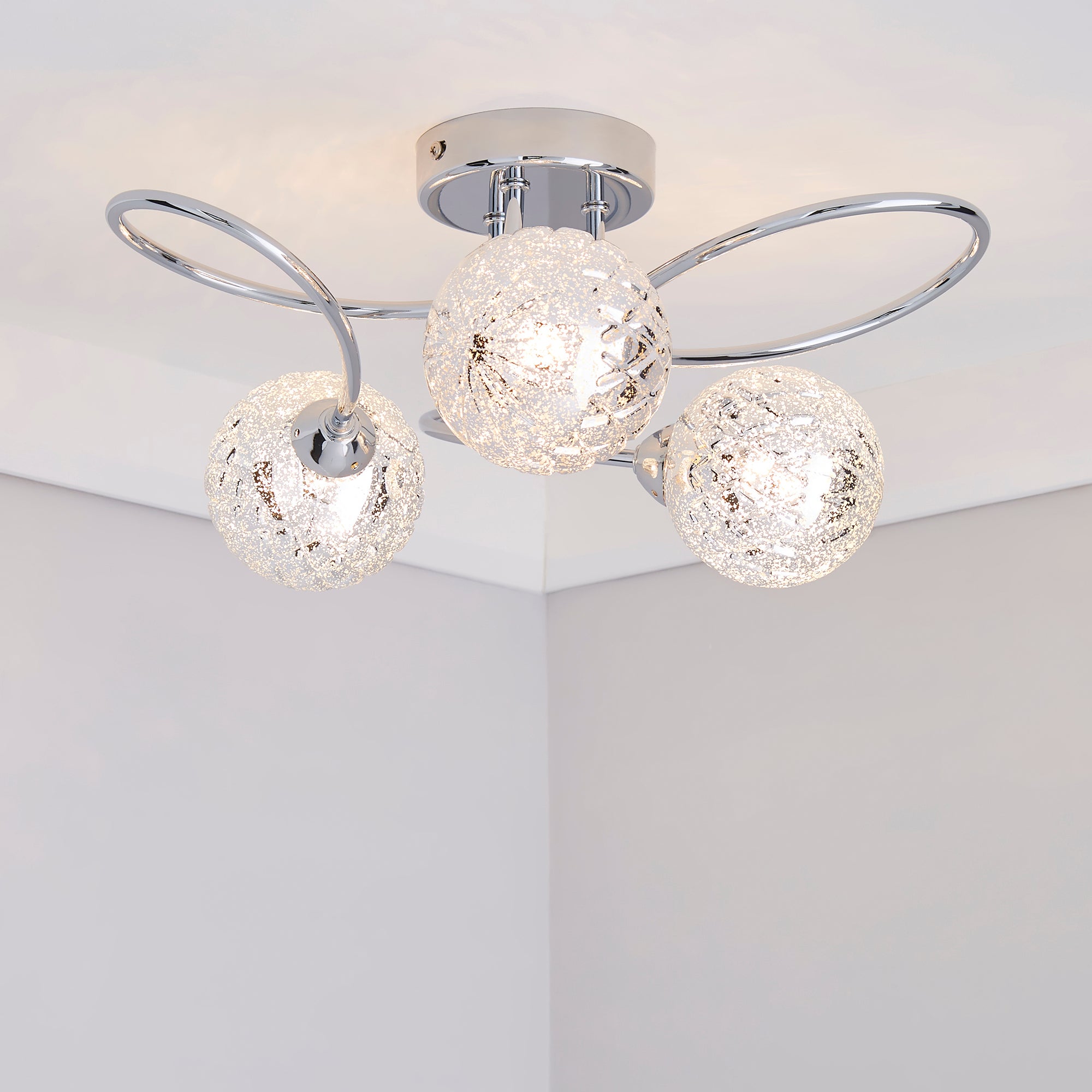 Vigo 3 Light Glass Semi-Flush Ceiling Fitting Chrome