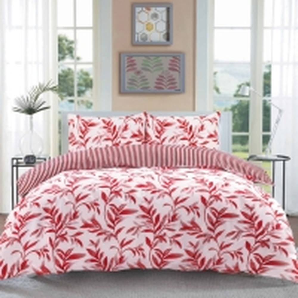 Homes-Linen Ellie Leaf Reversible Floral Duvet Cover Set Easy Care in Red